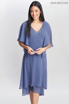 Robe mi-longue Gina Bacconi Cheryl bleue à col en V et veste (302036) | €175