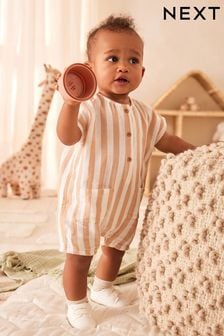 紅赭色／白色條紋 - 嬰兒梭織連身褲 (0個月至2歲) (302151) | NT$530 - NT$620