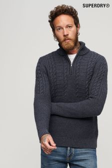 Superdry Blue Vintage Jacob Henley Jumper (302191) | LEI 434