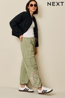 Sage Green Embroidered Parachute Pull On Cargo Trousers (302450) | €42