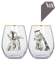 V&A Set of 2 Clear Alice In Wonderland His And Hers Tumbler Glasses (302570) | ₪ 93