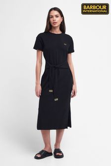 أسود - فستان متوسط ​​الطول قطن أسود قابل للتمدد Whitson من Barbour® International (302886) | 360 د.إ