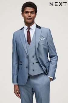 Light Blue Slim Fit Trimmed Suit Jacket (303193) | 366 QAR