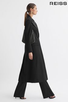 Reiss Black Maeve Relaxed Fit Wool Satin Double Breasted Coat (303422) | €621