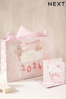Pink Girl Born in 2024 Gift Bag and Card Set (303472) | ₪ 14