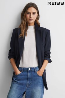 Reiss Navy Fiona Petite Oversized Single Breasted Blazer (304101) | AED2,146