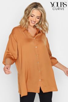 Yours Curve Orange Collared 3/4 Sleeved Shirt (304215) | AED139