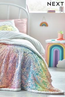 Fleece-Decke mit Pailletten und Farbverlauf, Regenbogenfarben (304333) | 60 €