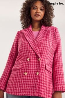 Simply Be Pink Checked Boucle Premium Trophy Blazer (304462) | DKK327