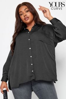 Yours Curve Black Cuffed Sleeve 100% Cotton Shirt (304689) | $43