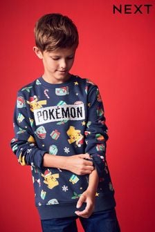 Navy Blue - Christmas Pokémon License Crew Sweatshirt (3-16yrs) (304929) | kr390 - kr540