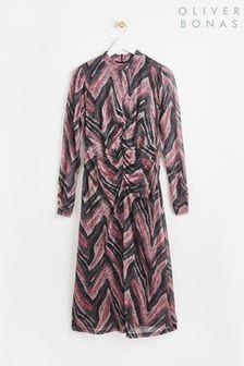 Roza srednje dolga prosojna obleka z zebrastim potiskom Oliver Bonas (305089) | €40