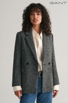Серый двубортный пиджак с узором "в елочку" Gant (305154) | €212