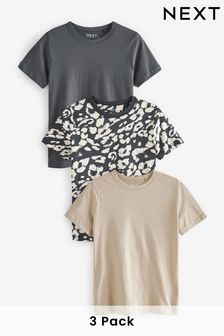 Animal Print/Natural Neutral/Grey Essential Crew Neck T-Shirts 3 Pack (305243) | EGP547
