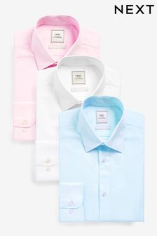 أبيض/أزرق/وردي - تلبيس ضيق - حزمة من 3 قمصان بأساور كم فردية سهلة العناية (305357) | 287 ر.ق