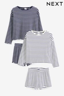 Navy Blue/White Stripe Rib Short Pyjamas 2 Pack (3-16yrs) (305484) | $49 - $65