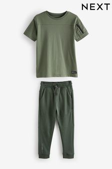 Khaki Green Utility Short Sleeve T-Shirt And Joggers Set (3-16yrs) (305709) | KRW40,600 - KRW57,600