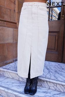 أبيض بيج فاتح - تنورة ماكسي دنيم فاخر (305839) | 24 ر.ع