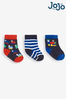 JoJo Maman Bébé Jungen Socken mit Zugdesign im 3er-Pack, Marineblau (305952) | 15 €