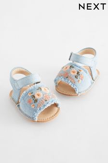 Denim Blue Embroidered Baby Sandals (0-18mths) (305965) | NT$440