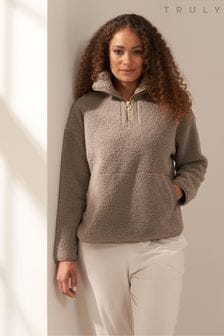 Sweter Truly z tkaniny bouclé z zamkiem 3/4 w naturalnym kolorze (3060R9) | 505 zł