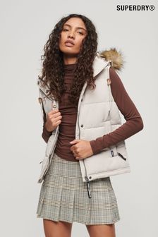 Gri - Vestă puffer cu blană artificială Superdry Everest (306102) | 634 LEI