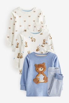 Light Blue Bear Long Sleeve 3 Pack Pyjamas Set (9mths-10yrs) (306121) | OMR13 - OMR15