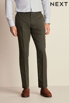 Green Slim Trimmed Herringbone Textured Trousers (306236) | EGP973