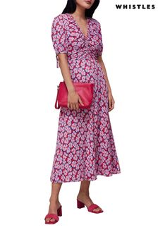 Whistles Pink Farfalle Flower Midi Dress (306291) | €102