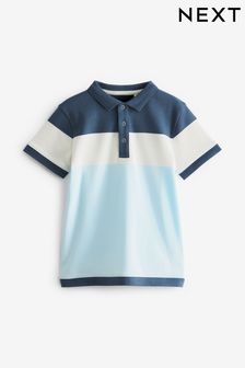 Blue/White Colourblock Short Sleeve Polo Shirt (3-16yrs) (306335) | kr230 - kr320