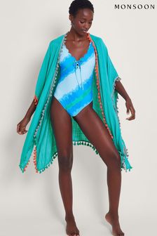 Monsoon Blue Contrast Tassel Cover-Up (306469) | ₪ 196
