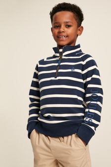 Joules Finn Navy & White Striped Quarter Zip Sweatshirt (306535) | $51 - $56
