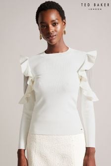 Ted Baker White Floraas Fitted Knit Top With Sheer Shoulders (306716) | LEI 657