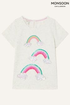 Monsoon - T-shirt bianca con arcobaleni e nuvole di paillettes (307304) | €23 - €29