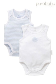 Purebaby Blue Organic Cotton Singlet Bodysuits 2 Pack (307348) | CHF 28