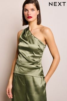 Green Satin One Shoulder Top (307431) | LEI 190