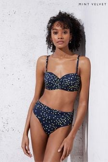 Marineblau/Limette gepunktet - Mint Bikini-Top aus Samt mit schmalen Trägern (307653) | 11 €