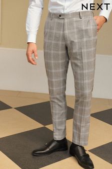 Light Grey - Slim Fit Check Suit Trousers (308172) | kr820