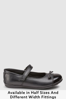 Black Narrow Fit (E) Leather Patent Toe Cap Mary Jane Shoes (308745) | €16 - €21