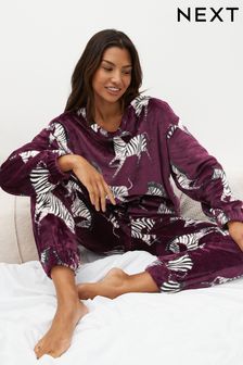 Burgundy Red Zebra Print Super Soft Pyjamas Set (308917) | €23.50