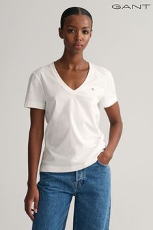GANT White Shield Logo V-Neck T-Shirt (309069) | CA$128
