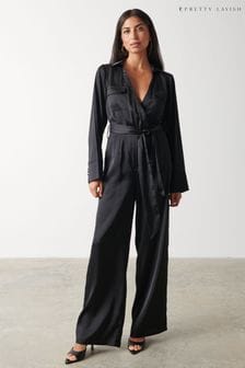 Pretty Lavish Black Carmen Satin Jumpsuit (309166) | €99