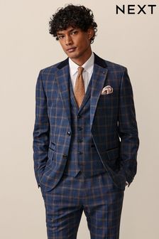 Bright Blue Slim Fit Trimmed Check Suit Jacket (309591) | $148