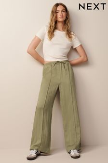 Khaki Green Drawstring Tencel Wide Leg Trousers (309661) | €41.50