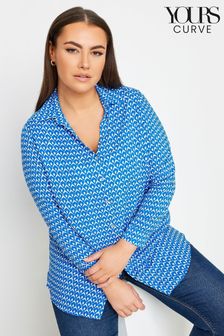 Yours Curve Blue Geometric Print Button Through Shirt (309761) | €32