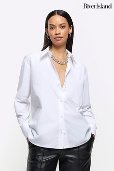 River Island White Poplin Boyfriend Shirt (309765) | HK$257