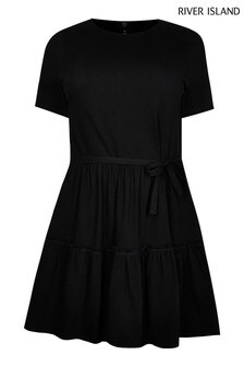River Island Black T-Shirt Tiered Smock Dress