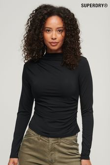 Superdry Black Long Sleeve Ruched Jersey Top (310165) | ₪ 176