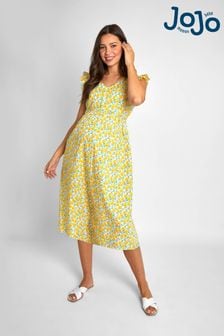 JoJo Maman Bébé Yellow Lemon Floral Print Frill Sleeve Maternity Midi Dress (310204) | 79 €
