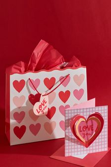 Geschenktüte und Kartenset mit Herzen zum Valentinstag (310462) | 3 €